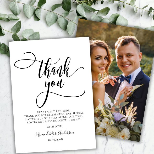 Cartão De Agradecimento Casamento com Fotografias do Script Bohemian da Ca (Criador carregado)
