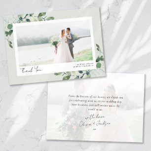 Cartão De Agradecimento Casamento com Fotografias Eucalyptus Script 2