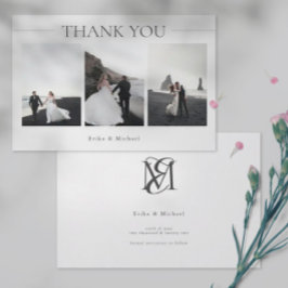 Cartão De Agradecimento Casamento com Fotografias Modernas Simples 3