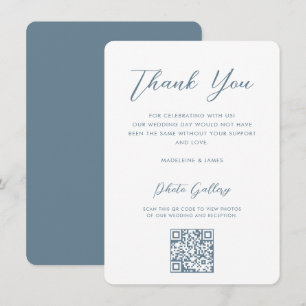 Cartão De Agradecimento Casamento com Galeria Online QR de Script Azul Ele
