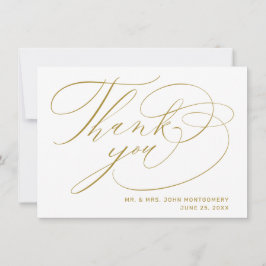 Cartão De Agradecimento Casamento com Grafia Moderna em Ouro Branco Elegan