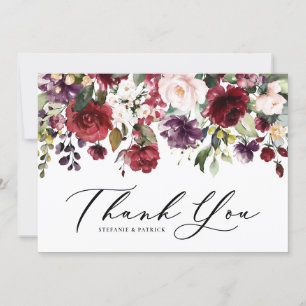 Cartão De Agradecimento Casamento com Grinalda Floral em Aquarela Vermelha