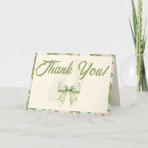 Cartão De Agradecimento Casamento com Laço Xadrez Verde Flor Silvestre