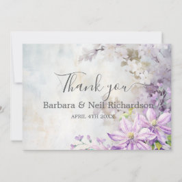 Cartão De Agradecimento Casamento com Lavanda Floral Watercolor Obrigado