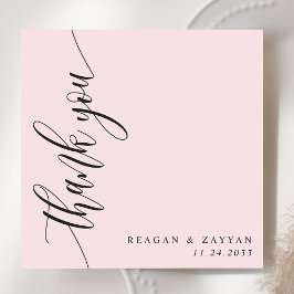 Cartão De Agradecimento Casamento com Letra Caligráfica Rosa Bege
