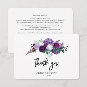 Cartão De Agradecimento Casamento com Letra Floral em Aquarela