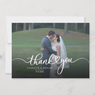 Cartão De Agradecimento Casamento com Letra Mão-de-Foto Elegante