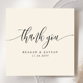 Cartão De Agradecimento Casamento com Letra Minimalista Creme Marfim