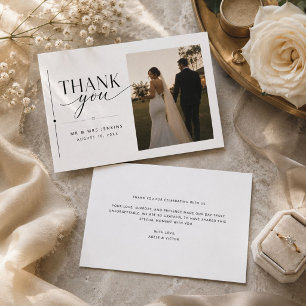 Cartão De Agradecimento Casamento com Letra Moderna Casal Foto Agradecer