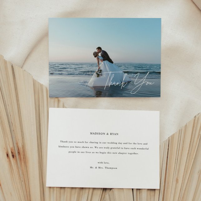Cartão De Agradecimento Casamento com Letreiro em Script de Foto Completa  (Criador carregado)