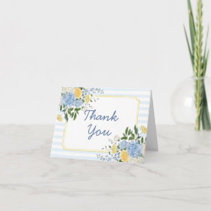 Cartão De Agradecimento Casamento com Listra Floral Amarela Azul Desenhada