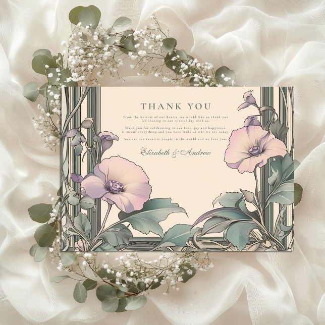 Cartão De Agradecimento Casamento com moldura de lavanda empoeirada (Criador carregado)