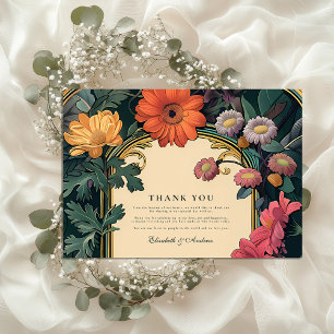 Cartão De Agradecimento Casamento com Moldura Dourada Art Nouveau