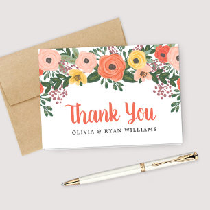 Cartão De Agradecimento Casamento com Monograma Floral Pintado