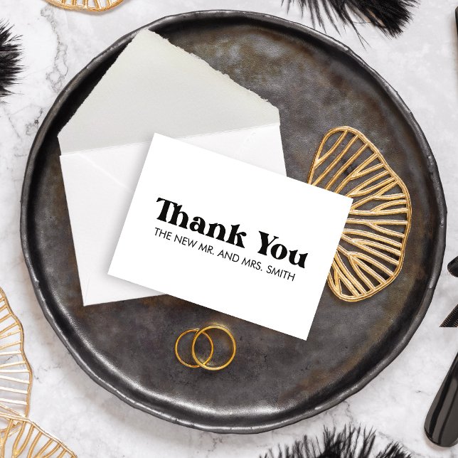 Cartão De Agradecimento Casamento com Negros e Chic Modernos (Bold & Chic Retro Modern Black Wedding Thank you Card)