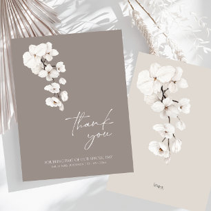 Cartão De Agradecimento Casamento com Orquídea Branca de Cinzas Elegante