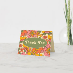 Cartão De Agradecimento Casamento com Pattern Vintage Retro Floral Boho 70