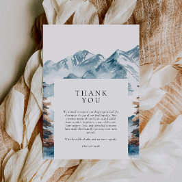 Cartão De Agradecimento Casamento com pinheiro das montanhas do inverno