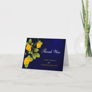 Cartão De Agradecimento Casamento com Rosa Azul Escuro e Amarelo Calêndula