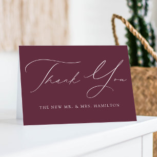 Cartão De Agradecimento Casamento com Roxo de Vinho Elegante Moderno