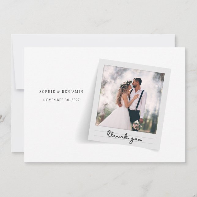 Cartão De Agradecimento Casamento com Script de Foto em Newlyweds (Frente)