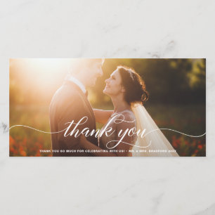 Cartão De Agradecimento Casamento com Script Flourish Branco Obrigado