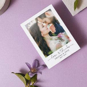 Cartão De Agradecimento Casamento com Script Fotográfico de Amor e Obrigad