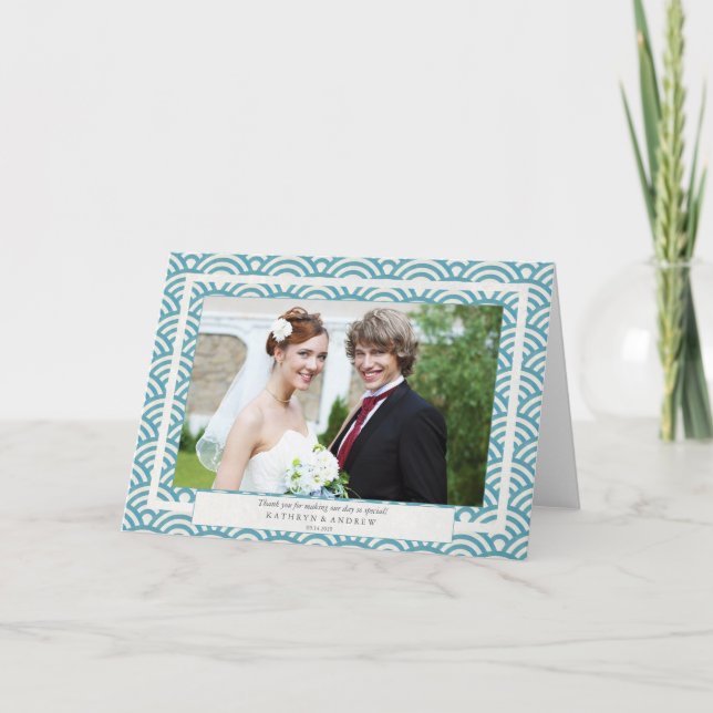 Cartão De Agradecimento Casamento com Seigaiha Japonês Obrigado/Texto Pers (Frente)