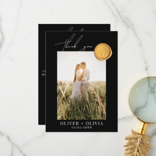 Cartão De Agradecimento Casamento com selo de cera de ouro monograma