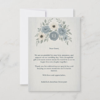 Cartão De Agradecimento Casamento com Selo de Cera Floral Azul Elegante e
