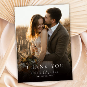Cartão De Agradecimento Casamento com Sobreposição de Foto de Tipografia M