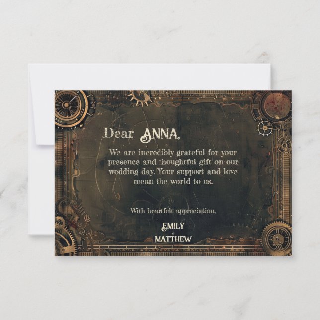 Cartão De Agradecimento Casamento com Steampunk Noir (Frente)