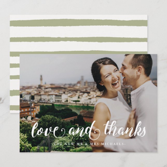 Cartão De Agradecimento Casamento com Stripes de Aquarela Obrigado Foto (Frente/Verso)