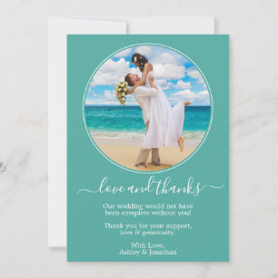 Cartão De Agradecimento Casamento com Teal de Foto Redonda Moderna Elegant