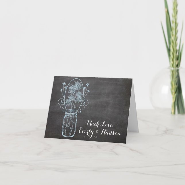 Cartão De Agradecimento Casamento com Tipografia Chalkboard Obrigado (Frente)