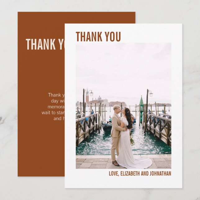 Cartão De Agradecimento Casamento com Tipografia Simple Boho - Obrigado Fo (Frente/Verso)