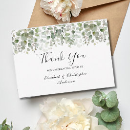 Cartão De Agradecimento Casamento com Vegetação de Eucalipto em Aquarela E