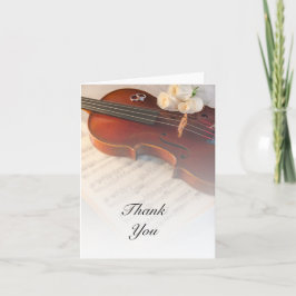 Cartão De Agradecimento Casamento com Violino Clássico e Rosas Brancas Obr