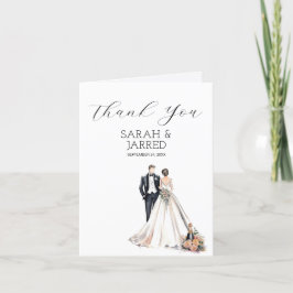 Cartão De Agradecimento Casamento com Watercolor Newlyweds