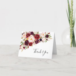 Cartão De Agradecimento Casamento Cor-de-Rosa Burgundy Elegante