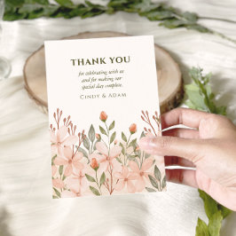 Cartão De Agradecimento Casamento Cor Flórida Floral Rosa Esbranquiçada