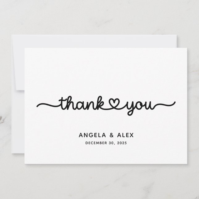 Cartão De Agradecimento Casamento Coração Bonito (Frente)