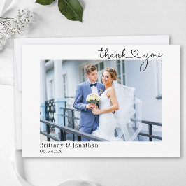 Cartão De Agradecimento Casamento Coração Caligráfico Minimalista Moderno