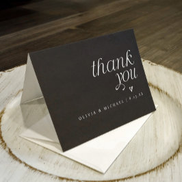 Cartão De Agradecimento Casamento Coração Preto e Branco Simples Moderno