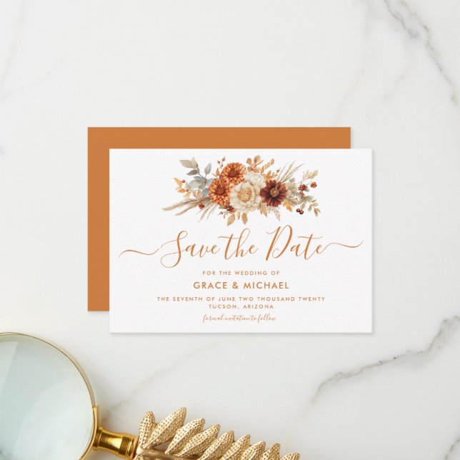 Cartão De Agradecimento Casamento Cores de Outono Salve a Data (Frente/Verso In Situ)