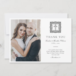 Cartão De Agradecimento Casamento Cristão Elegante de Black e White Vintag