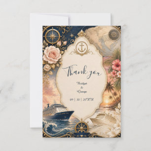 Cartão De Agradecimento Casamento Cruzeiro Náutico Romântico Floral Viagem