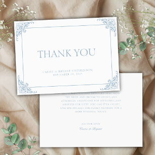 Cartão De Agradecimento Casamento da Era da Regência Branca e Azul Elegant