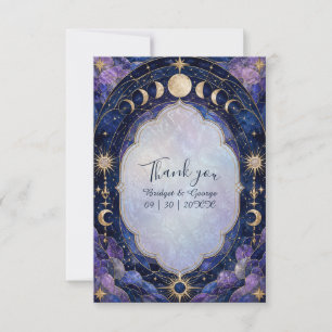 Cartão De Agradecimento Casamento da Fase da Lua Celestial em Azul Meia-No