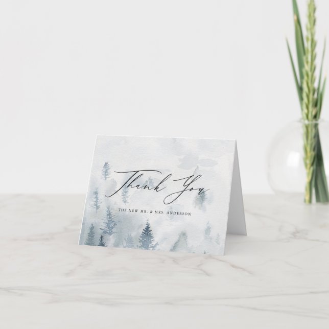 Cartão De Agradecimento Casamento da Floresta Elegante de inverno (Frente)